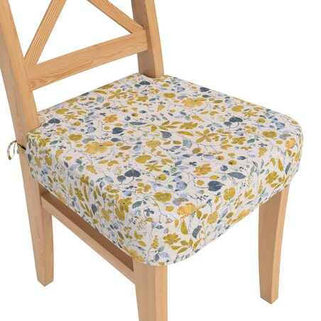 Siedzisko na krzesło Ingolf, żółto-niebieskie kwiaty na kremowym tle, krzesło Inglof, Cosy Home