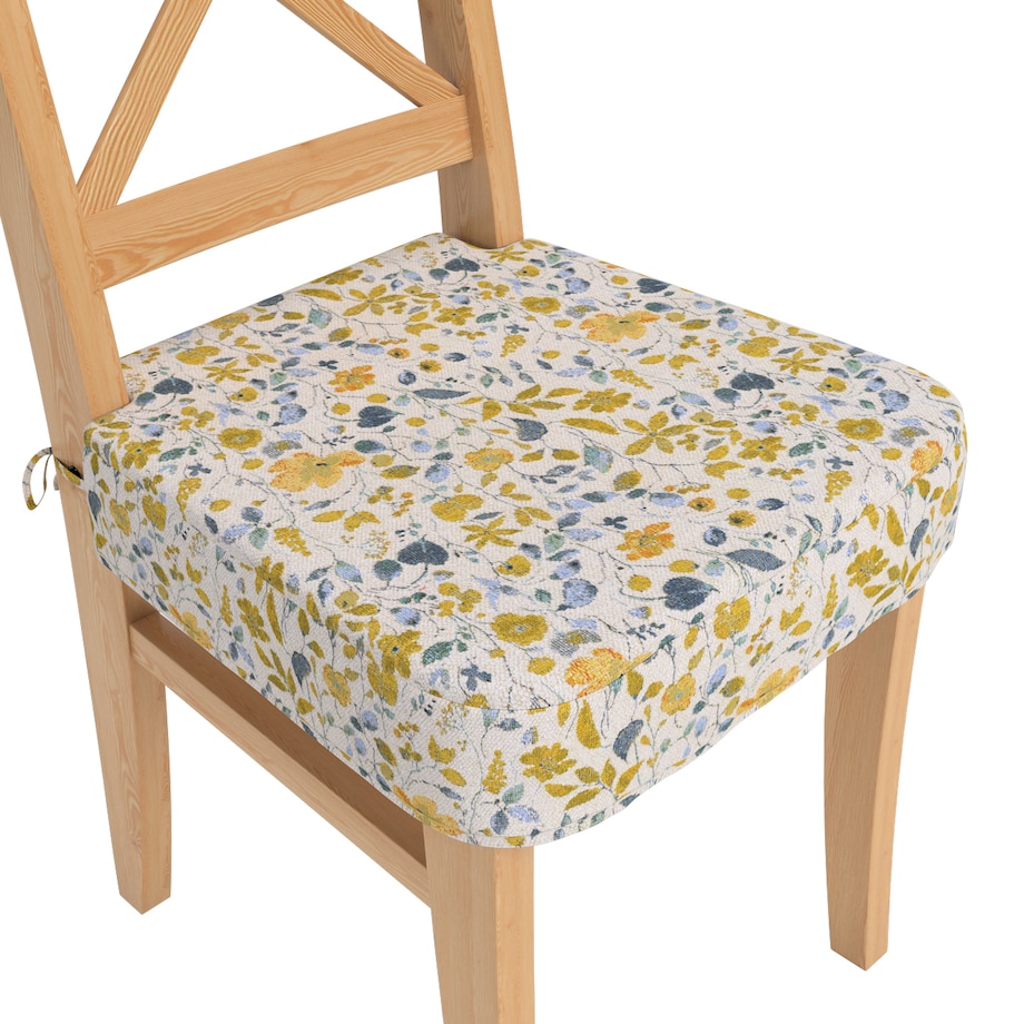 Siedzisko na krzesło Ingolf, żółto-niebieskie kwiaty na kremowym tle, krzesło Inglof, Cosy Home