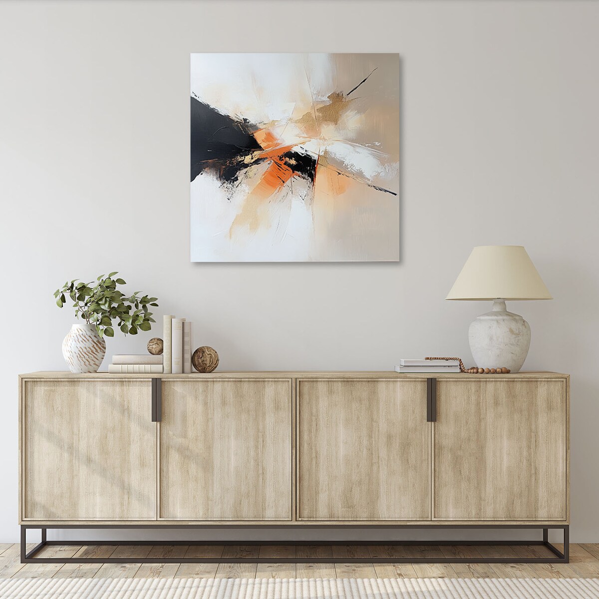 Feeby Obraz do salonu sypialni, Abstrakcja beżowo pomarańczowa 50x50