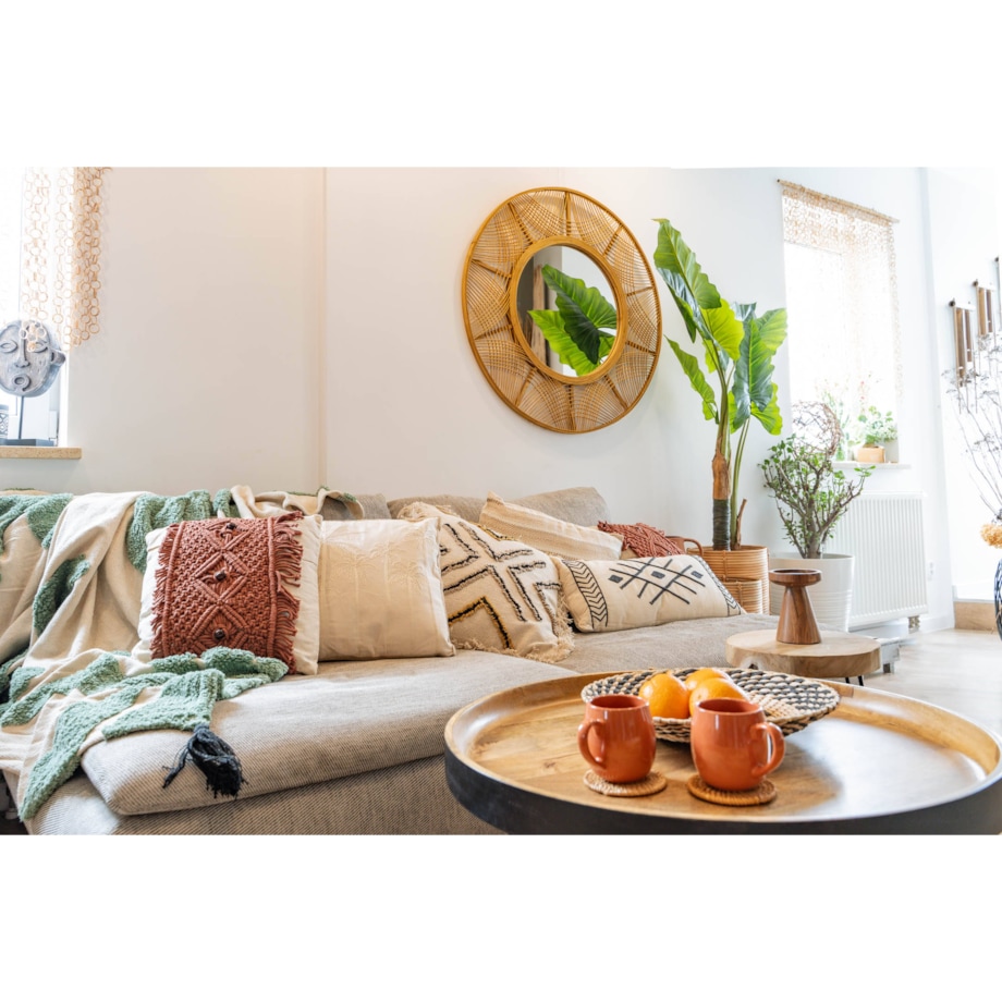 Poduszka boho z frędzlami, 45 x 45 cm