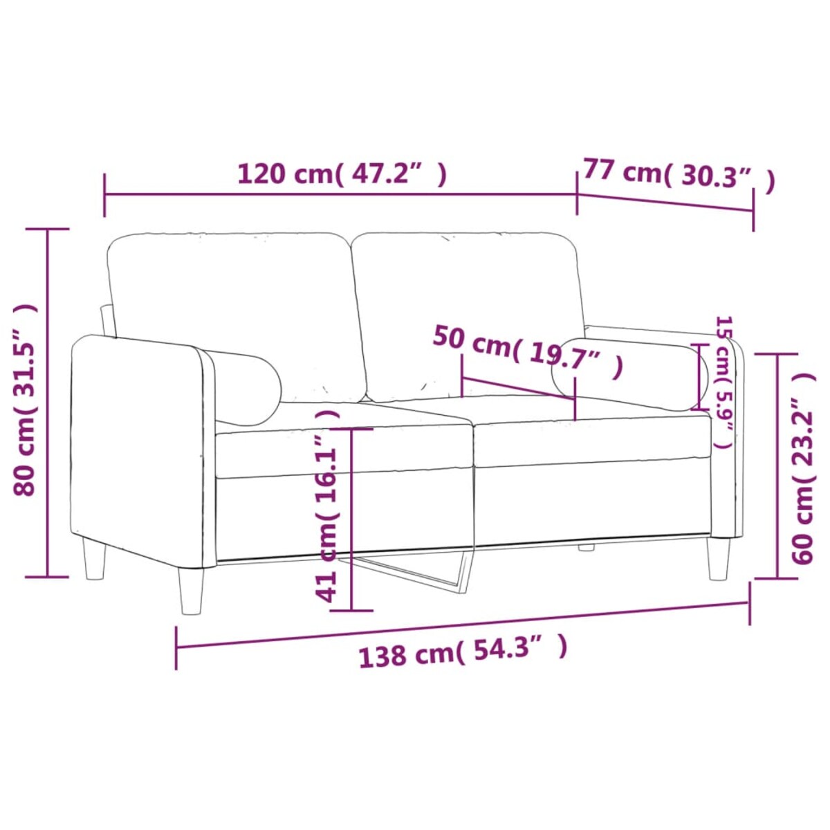 vidaXL 2-osobowa sofa z poduszkami, niebieska, 120 cm, aksamit