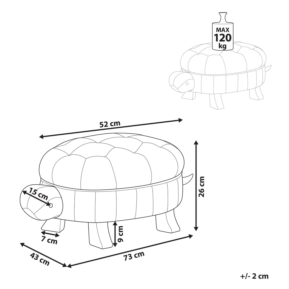 Pufa zwierzak TURTLE Ekoskóra Ciemnozielony Żółw