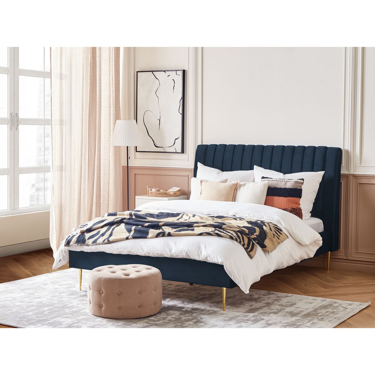 Łóżko welurowe 140 x 200 cm niebieskie MARVILLE