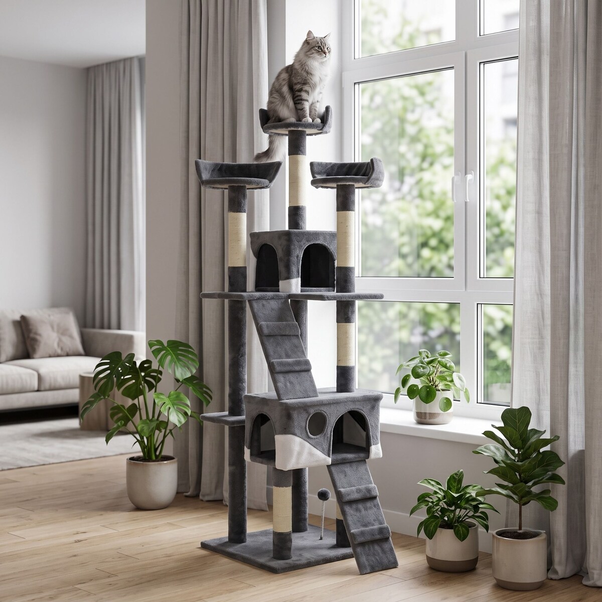 Drapak wysoki szary sizal 170 cm 5 poziomów Funfit Home&Office