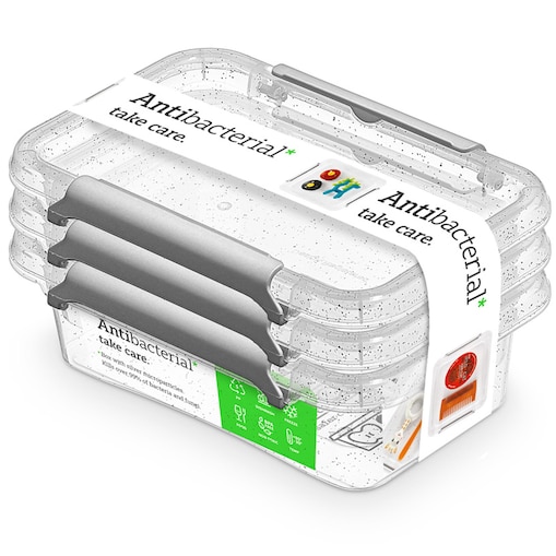 Pojemnik Plastikowy Pudełko Z Pokrywą Na Żywność Antybakteryjne 3X 0,35L