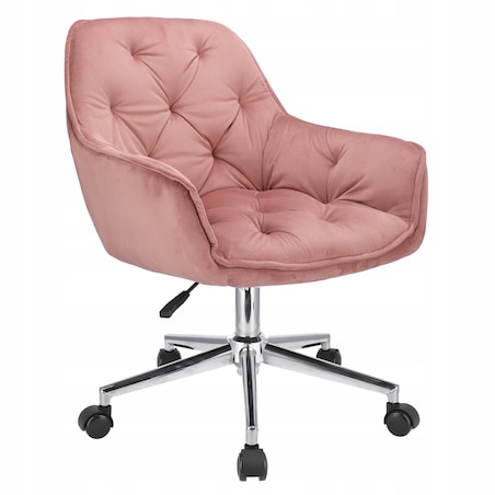 Fotel welurowy obrotowy LARGO różowy na srebrnej stopie