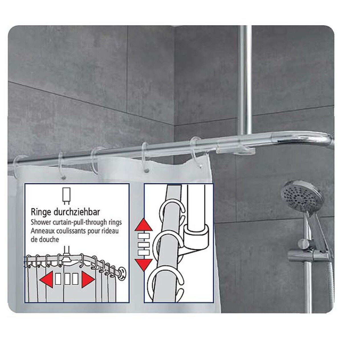Kleine Wolke Wspornik sufitowy 60 cm do mocowania drążków prysznicowych stabilizator 25 mm chrom
