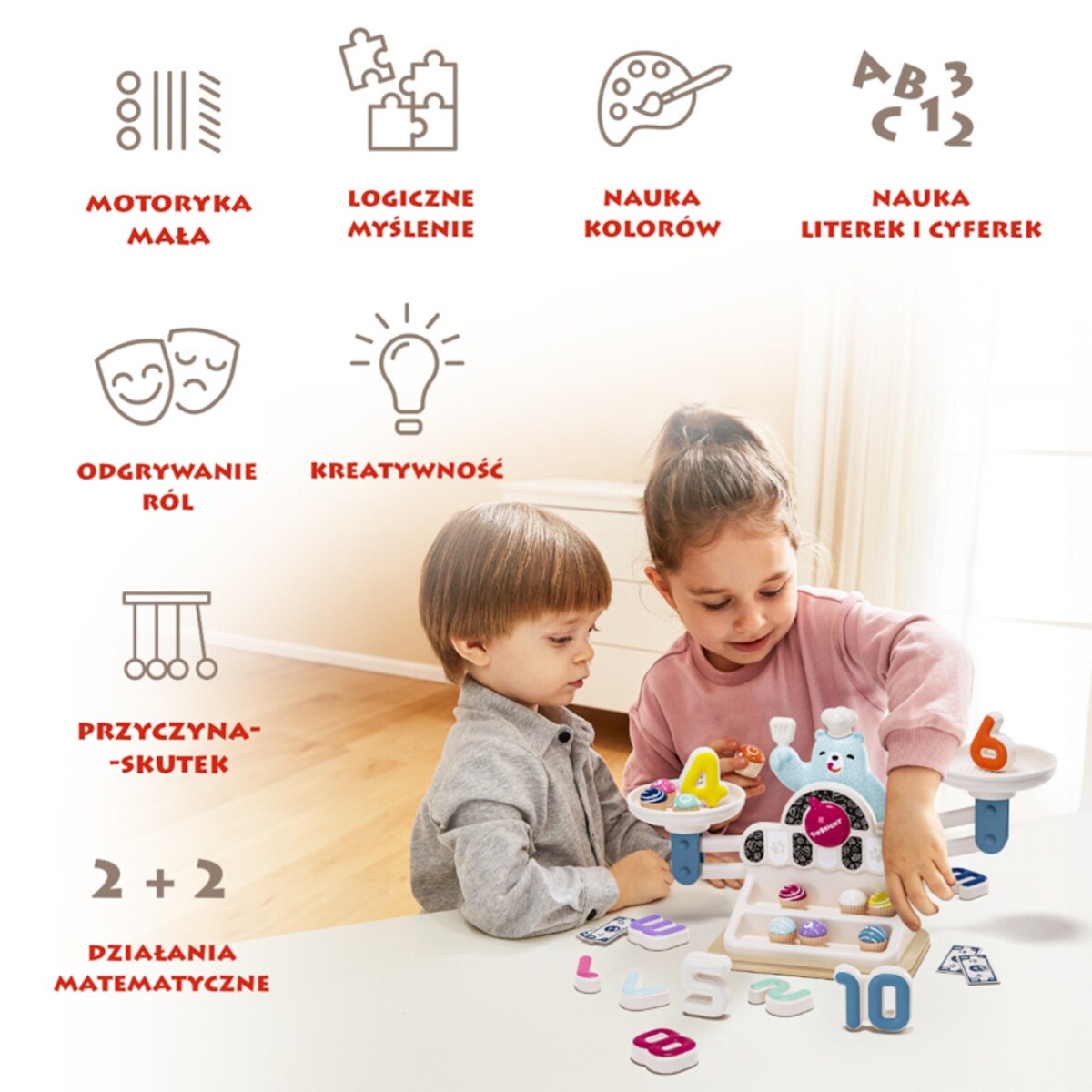 Głodny Miś - Waga szalkowa dla dzieci nauka liczenia Montessori 36 mies.+ Top Bright