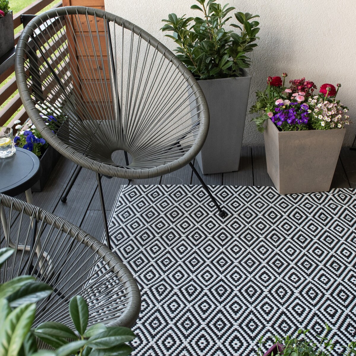 Dywan zewnętrzny tkany na płasko 160x220 cm e-floor romby szary