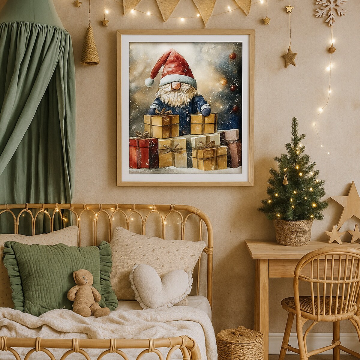 Plakat Mikołaj z prezentami 50x50cm