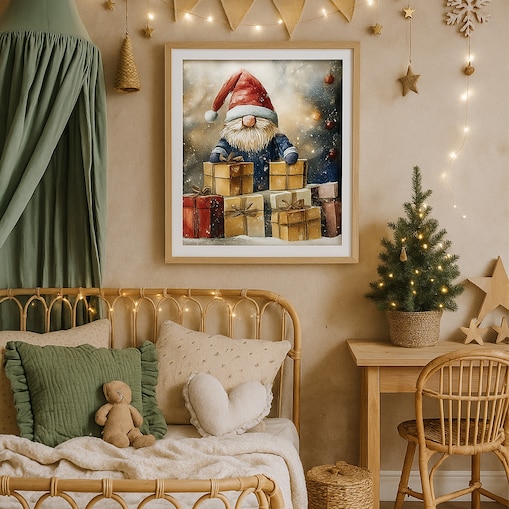 Plakat Mikołaj z prezentami 50x50cm