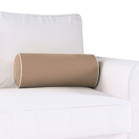 Poduszka wałek z zakładkami z lamówką, beżowy, Ø20 x 50 cm, Velvet