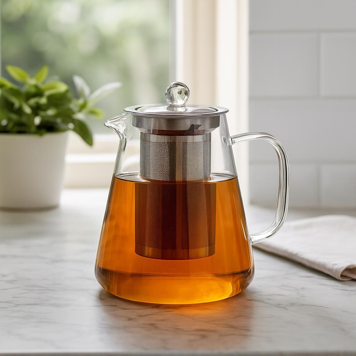 Szklany dzbanek do herbaty z zaparzaczem TEAL, 1,3 l, szklany