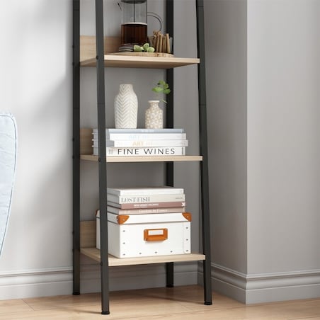 Industrialny wysoki regał stojący jasny brąz 5 półek drabinka loft 170 cm