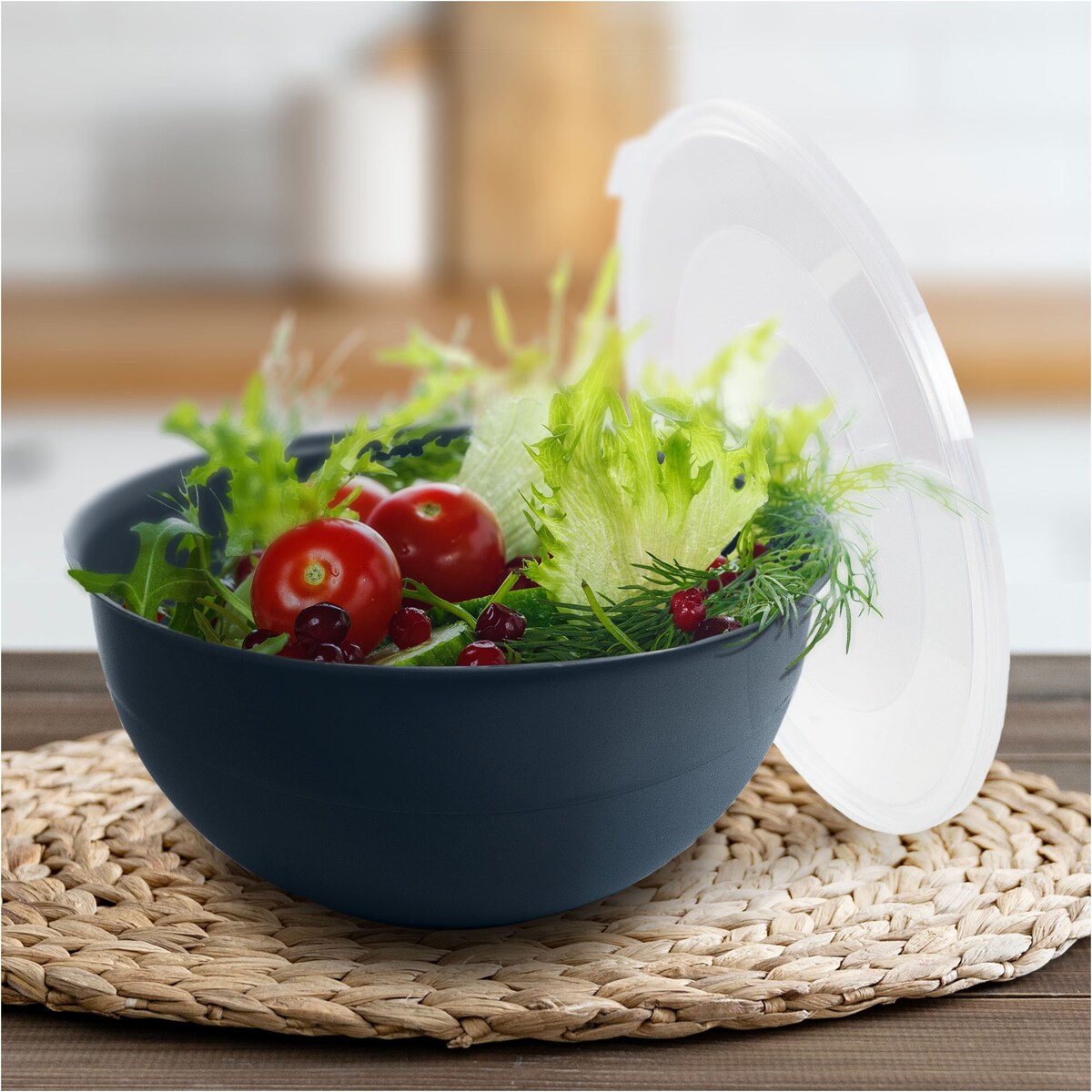 Miska Plastikowa Okrągła Kuchenna Z Pokrywką Zamykaniem Zestaw Misek 3 Szt. Misa Ciemnoszara