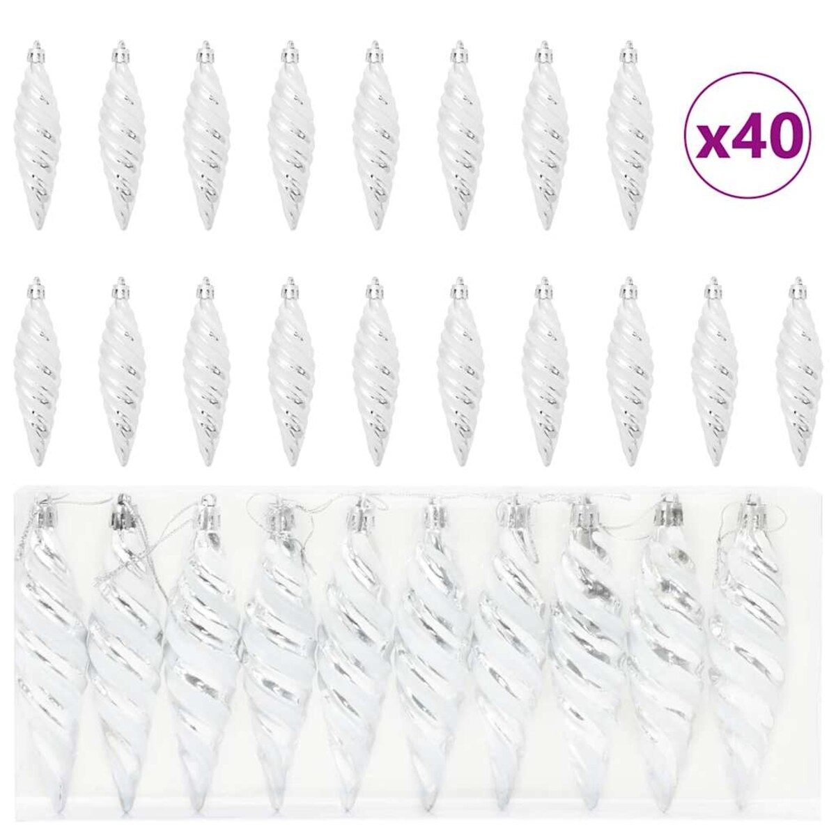 vidaXL Świąteczna kula w spiralnym kształcie 40 pcs Srebrny
