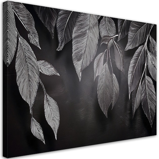 Obraz Minimalistyczny do salonu biura Liście Rośliny Czarno Biały 100x70