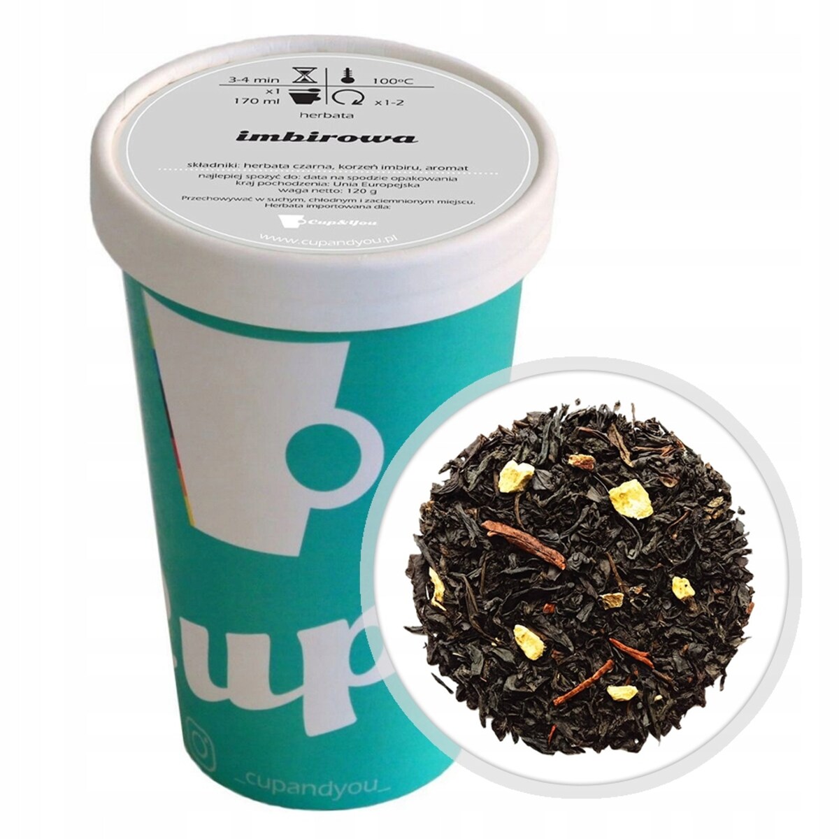 Herbata czarna IMBIROWA liściasta premium na prezent korzeń imbiru 120g - herbata liściasta sypana mieszanka napar susz
