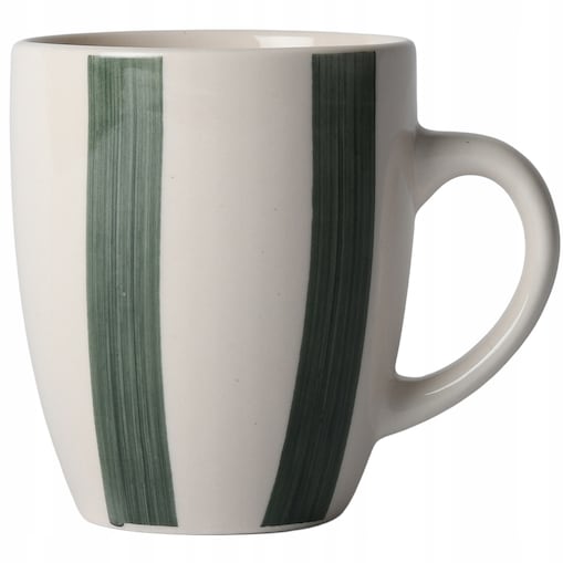 KUBEK CERAMICZNY 350ml BEŻOWY ZIELONY DO KAWY HERBATY Z UCHWYTEM NA KAWĘ