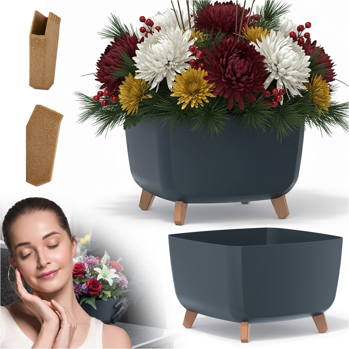 Donica Na Cmentarz Doniczka Na Nóżkach Na Wszystkich Świętych Antracytowa 39 Cm