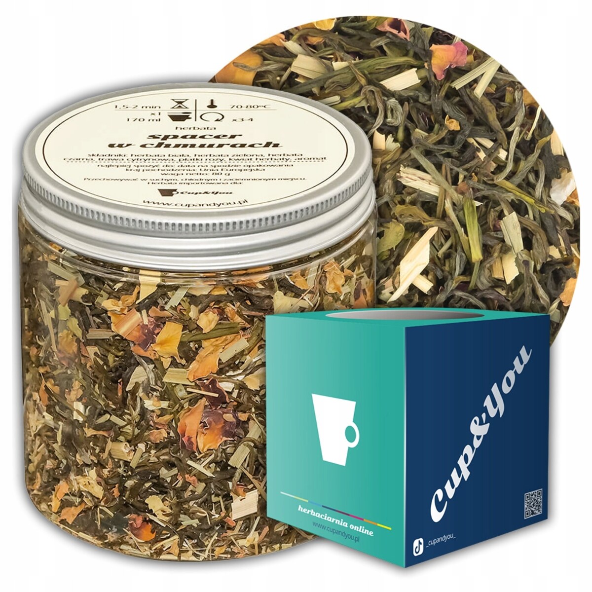 Herbata biała sypana SPACER W CHMURACH o smaku intensywnego liczi PREMIUM - herbata liściasta sypana mieszanka napar susz - gotowa na prezent upominek