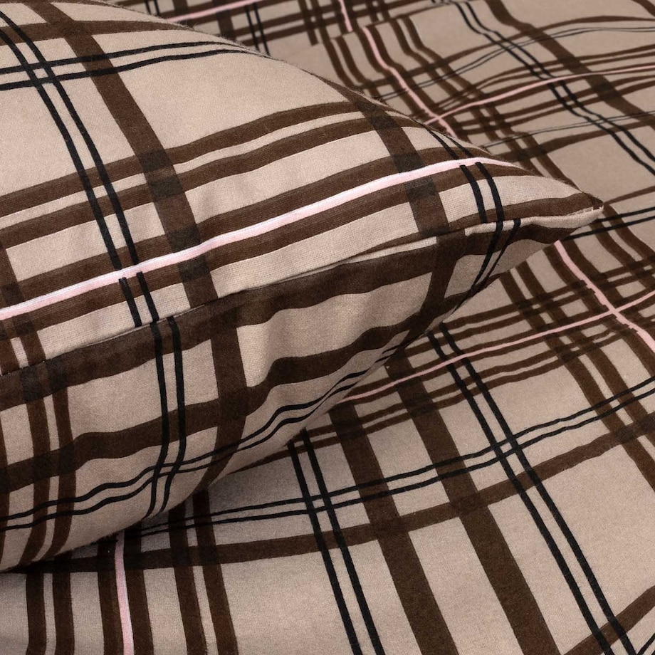 Poszewka flanelowa 40x40 Manhattan Brown, brązowa w kratę, Flanelove, Darymex