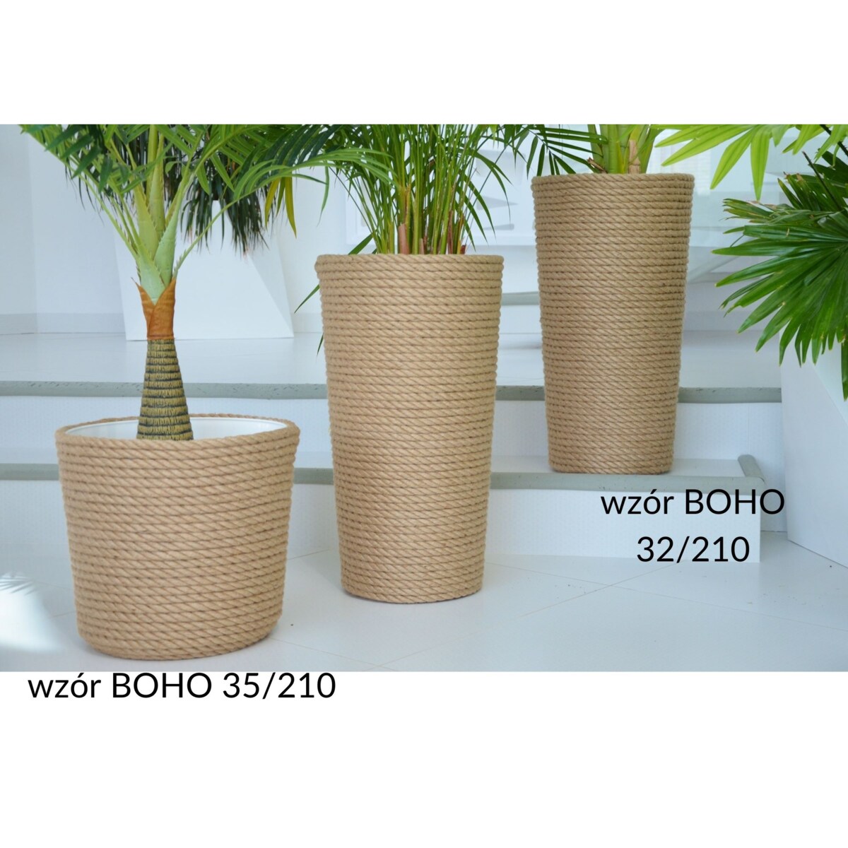 35 BOHO jutowa duża szeroka osłonka na doniczkę koszyk naturalna lina z trawy plecionej JUTA styl skandynawski etno loft wzór 35/210