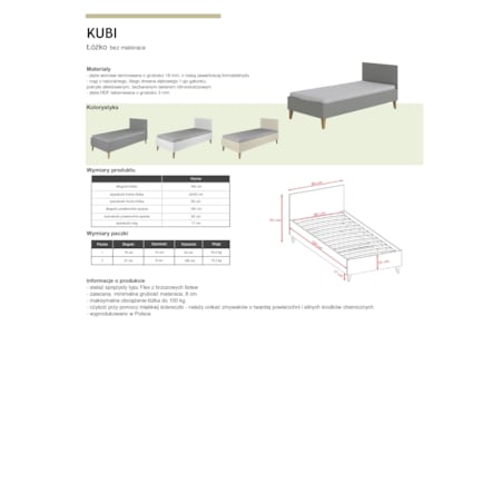 Łóżko kubi szare bez szuflady bez materaca 180/80