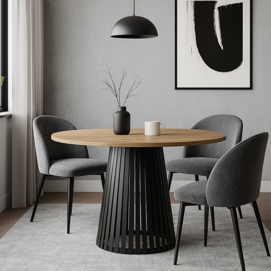 Stół okrągły VIV z lamelami do jadalni , salonu, blat 75 cm-dąb craft złoty