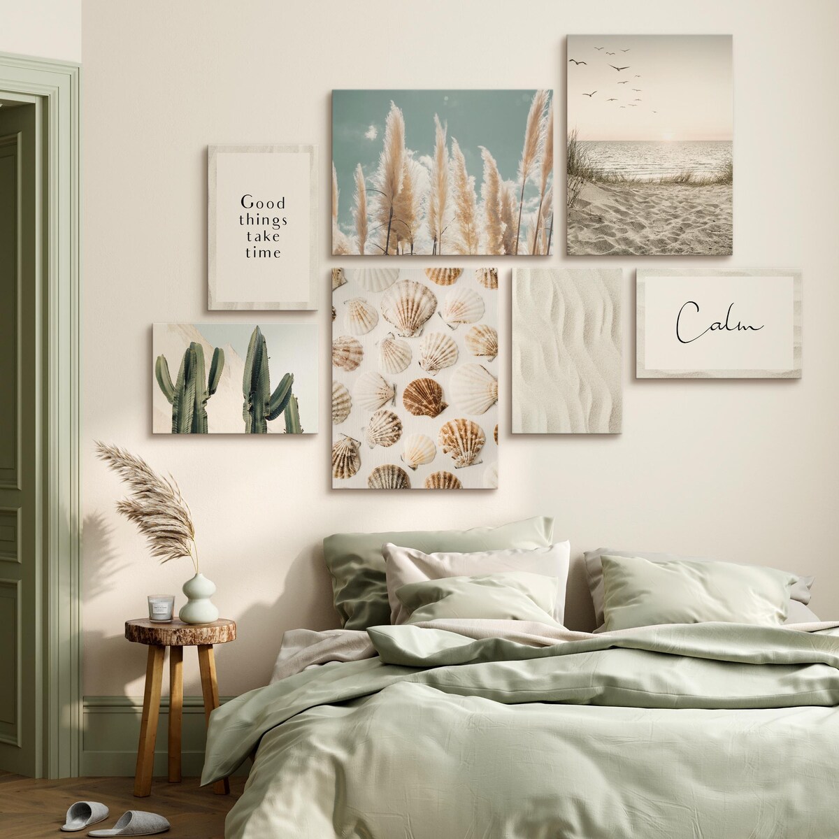 Zestaw Obrazów Do Salonu Muszle PLAŻA Trawa Morze 110x80cm
