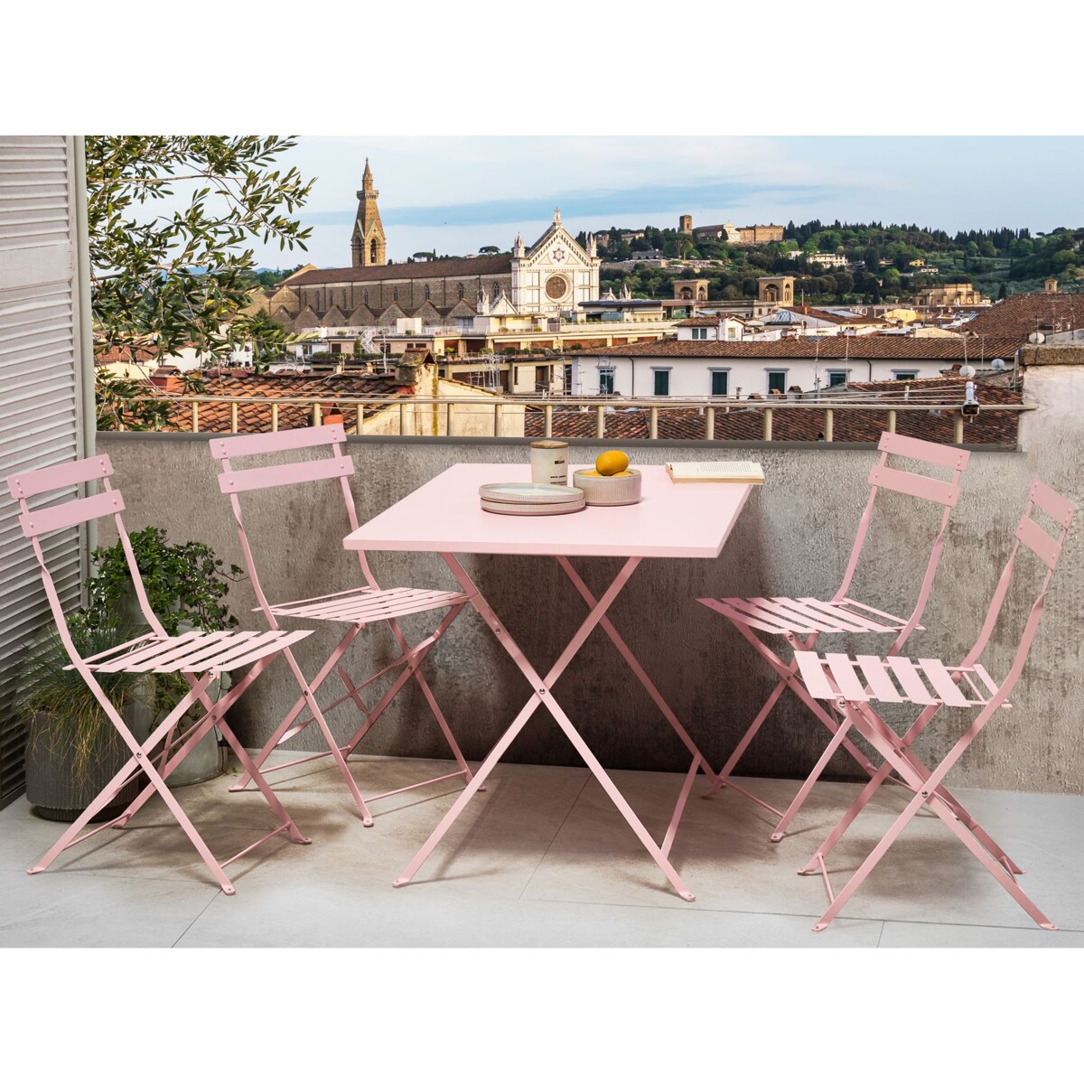 Zestaw ogrodowy dla 4 osób FIORI Składane Metal Pastelowy róż