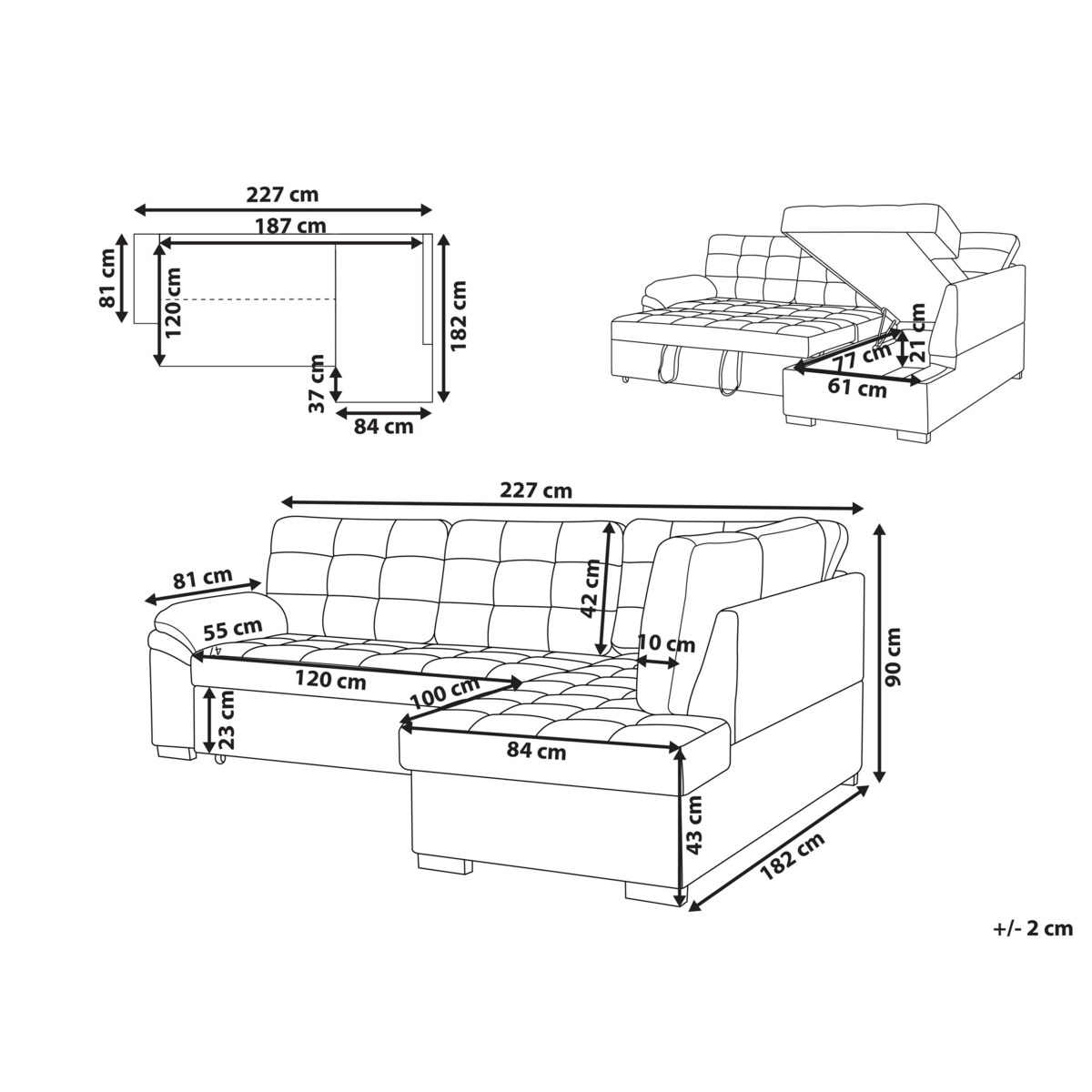 Narożnik welurowy lewostronny rozkładany szary VARNAMO