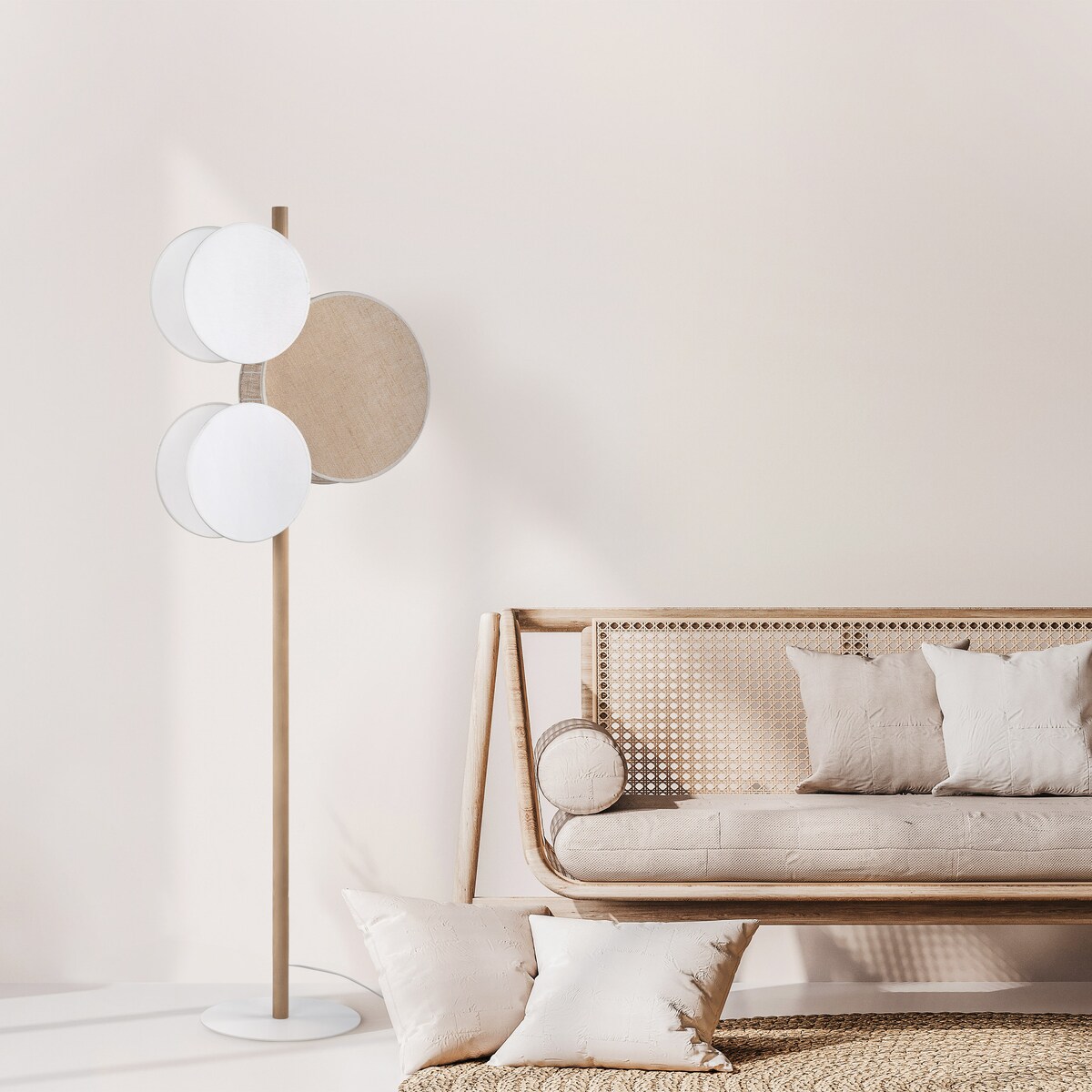Lampa podłogowa PULSE 5960 TK Lighting 3xE27 biała drewno/juta nowoczesna do salonu i sypialni