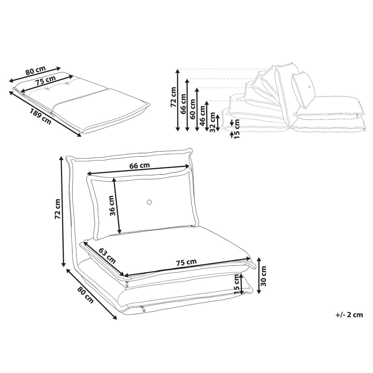 Fotel rozkładany z poduszką jednoosobowy DELLEN Złamana biel