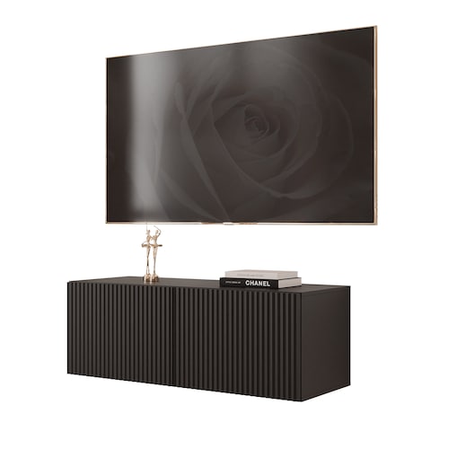 Szafka RTV wisząca CZARNA ANGEL ryflowana 100 cm z oświetleniem LED