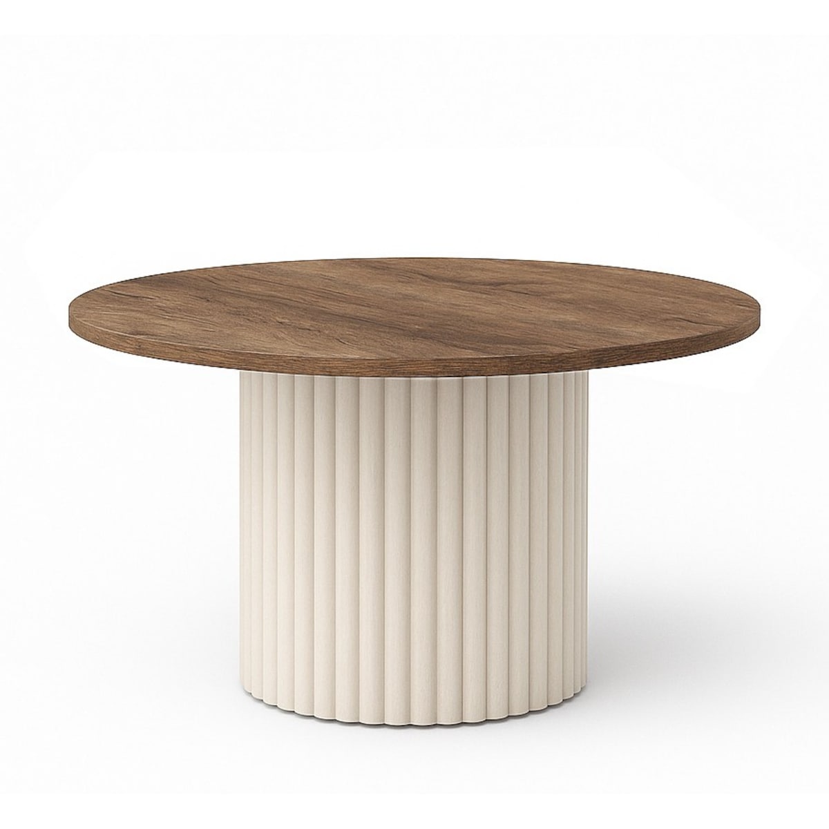 Okrągły stolik kawowy Riko 58cm ryflowana podstawa-dąb lefkas/ kaszmir