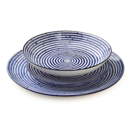 STRIPES BLUE Komplet obiadowy 18cz.27/19/20cm miska 550ml