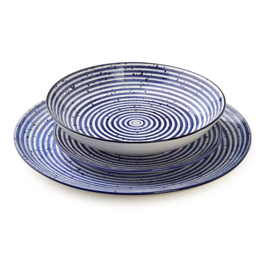 STRIPES BLUE Komplet obiadowy 18cz.27/19/20cm miska 550ml