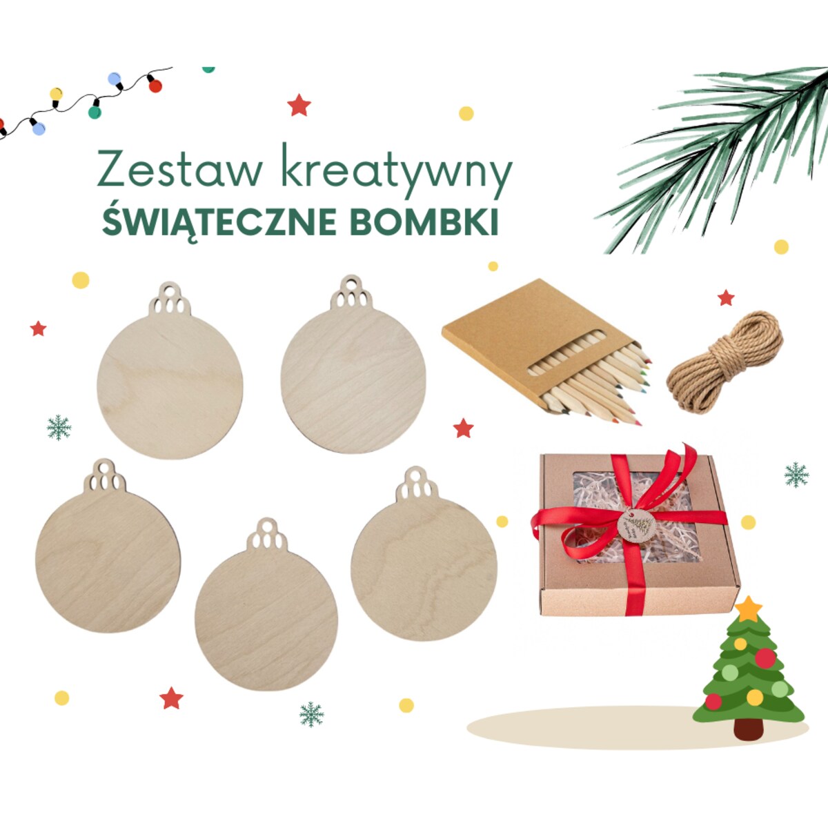 Zestaw kreatywny BOMBKI z kredkami ozdobne pudełko PREZENT świąteczny