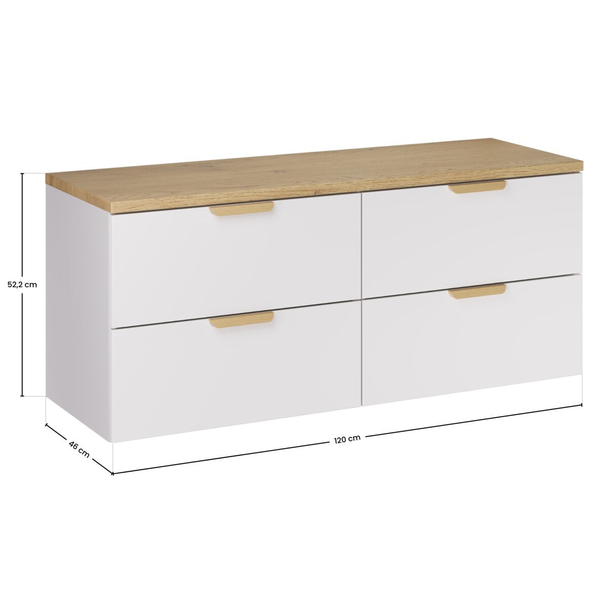 Szafka pod umywalkę wisząca z blatem z białego dębu, ASTER 120 cm