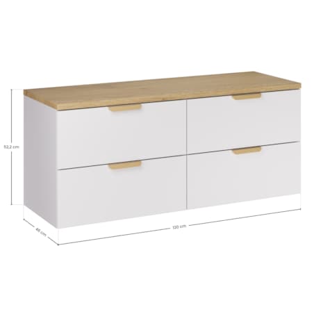 Szafka pod umywalkę wisząca z blatem z białego dębu, ASTER 120 cm