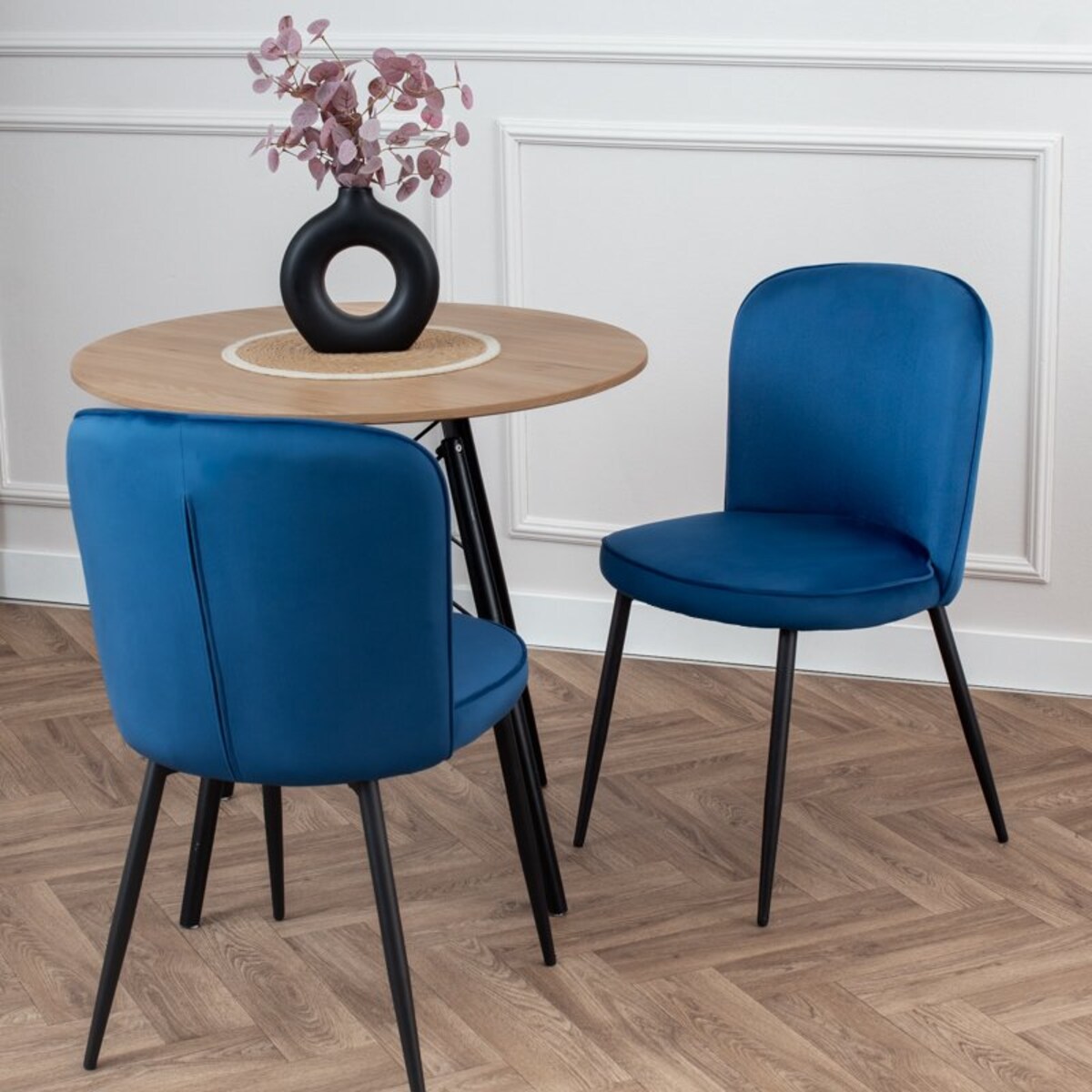 Krzesło tapicerowane do salonu jadalni welurowe wygodne velvet granatowe