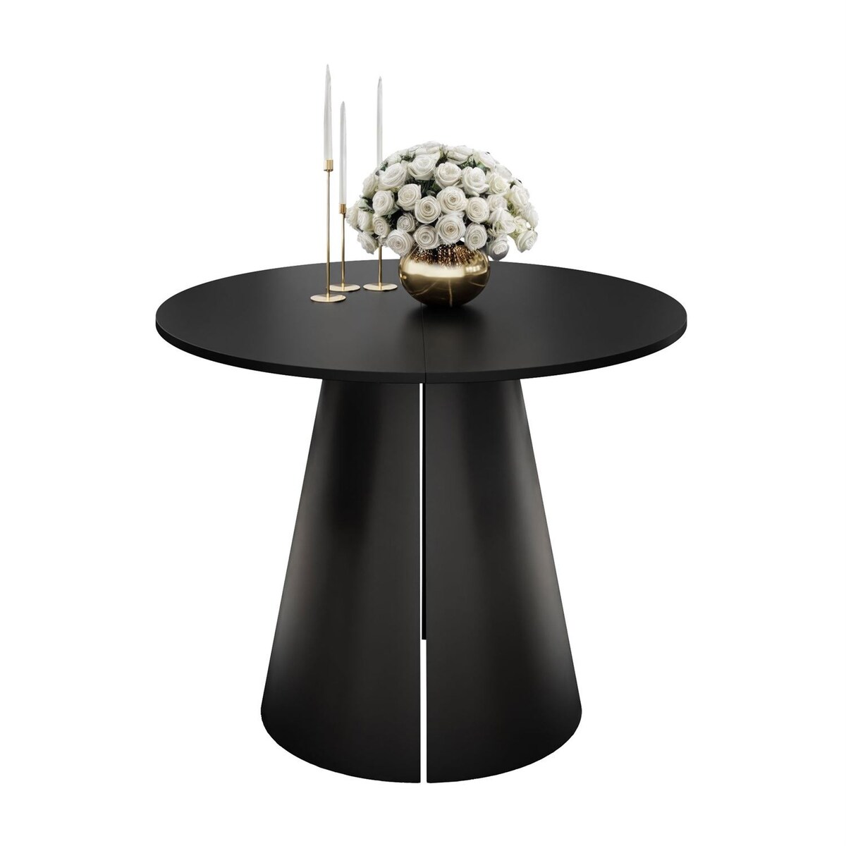 Okrągły stół rozkładany LAVA, średnica 100cm, czarny / czarny mat