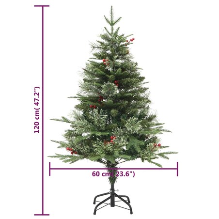 vidaXL Sztuczna choinka z lampkami i szyszkami, zielona 120 cm, PVC/PE