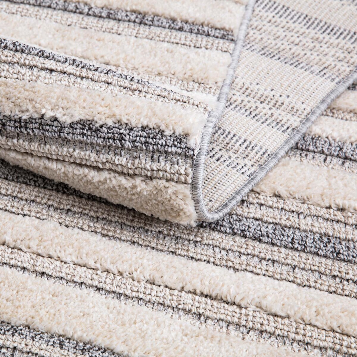 Dywan z frędzlami Cut&Loop Boho-Chic Paski Valora 8070 Szary Krem 200x290