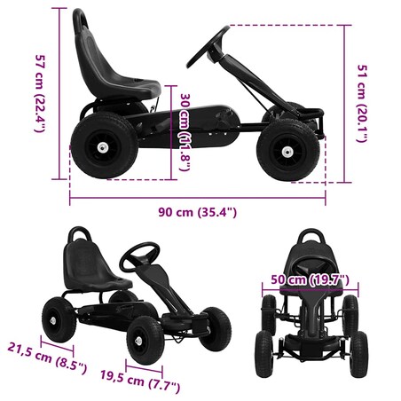 vidaXL Gokart na pedały z oponami pneumatycznymi, czarny