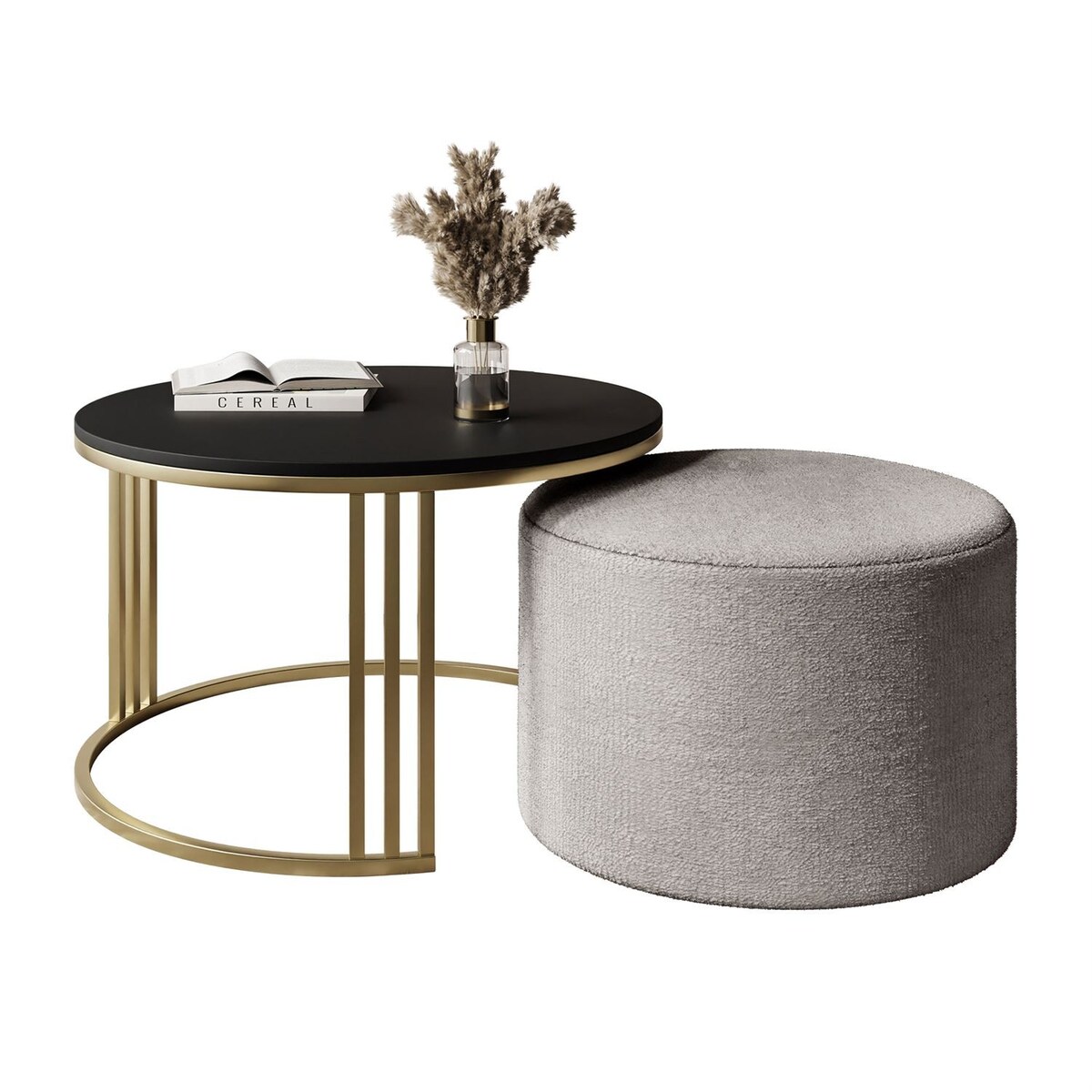 Stolik kawowy z pufą LORI MAT złoto szczotkowane,czarny mat / Perfect Harmony 82