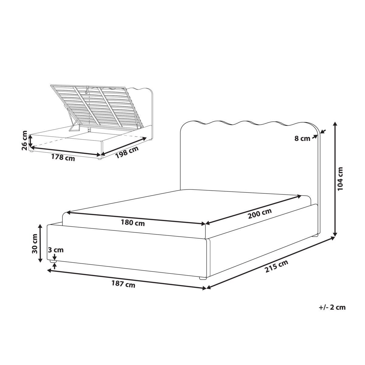 Łóżko z pojemnikiem Boucle NANTERRE 180 x 200 cm Beżowy