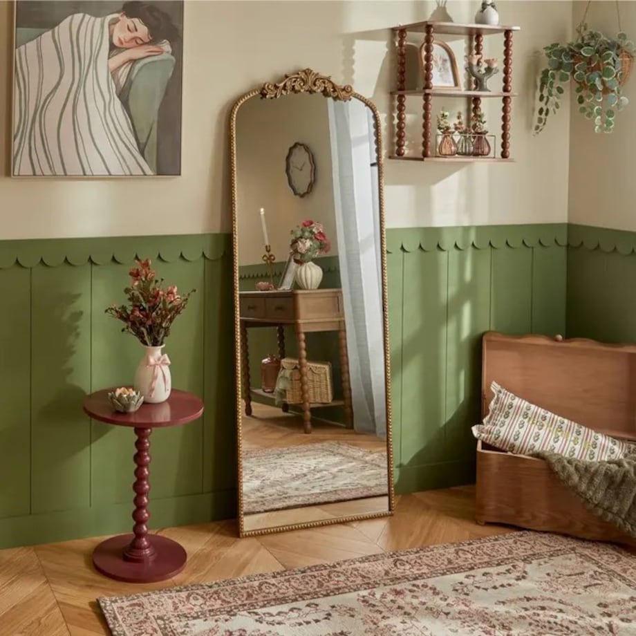 Lustro w stylu retro z dekorem, stare złoto, Mary, 160x60 cm