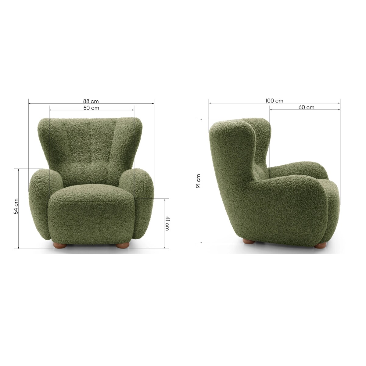 Fotel uszak boucle 91x88x100 cm POLTRONA zielony
